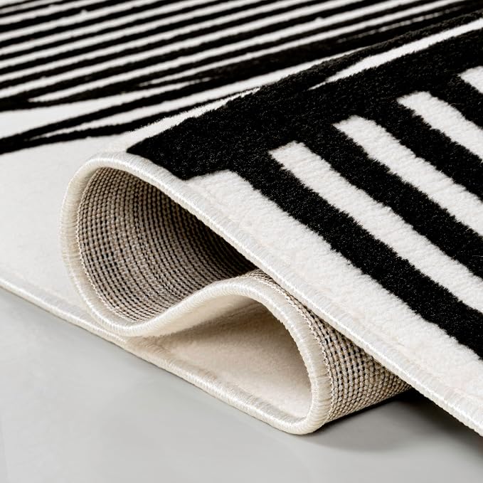 JONATHAN Y Nordby High-Low Arch Striped Black/White Runner Rug, 2x8, Indoor, Non-Shedding, Stain Resistant for Bedroom, Living Room, Kitchen (SCN104G-28)