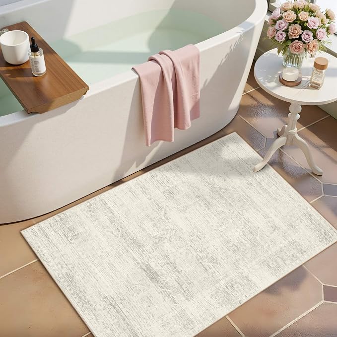 Latte&Fog Washable 2x3 Entryway Rug Vintage Ivory Area Rugs Non Slip | Low Pile Non Slip Soft Throw Rug Doormat for Entrance Bathroom Laundry Bedroom Nursery Playroom Hallyway Dorm Decor Office