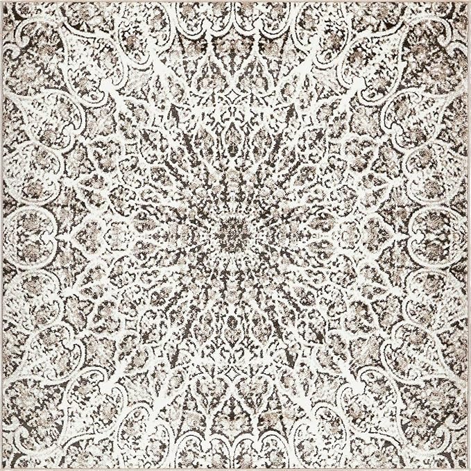 Unique Loom Sofia Collection Area Rug - Grace (6' Square, Brown/ Ivory)