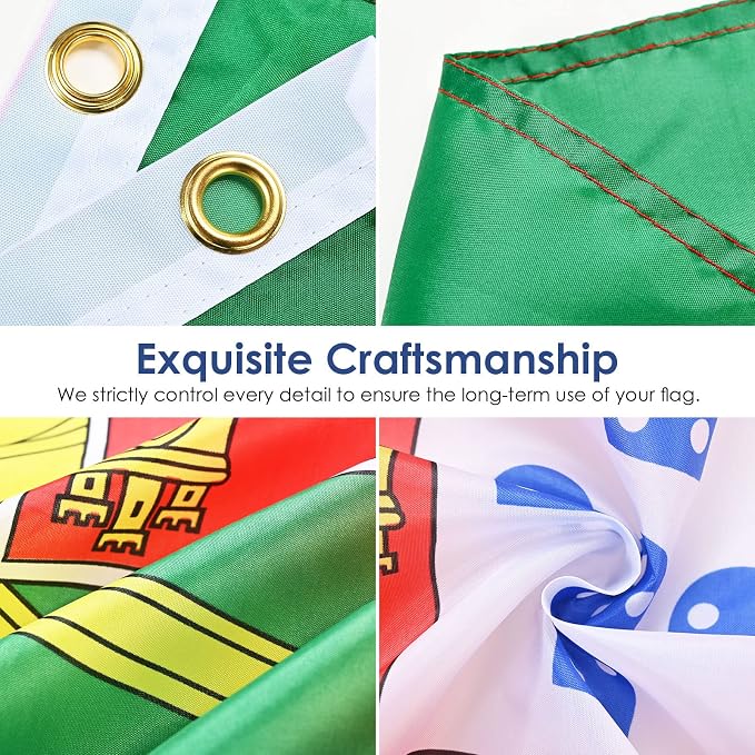 AhfuLife Portugal Flag 3x5 Ft, Portuguese Flag Large Portugal National Flags for Outside - Double Side with Brass Eyelets for Olympic Party Decorations, Bar Garden Street Decoration Indoor Outdoor