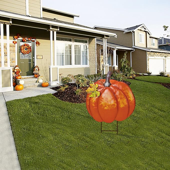 Veclotch Metal Pumpkin Garden Stake Outdoor Fall Decor, Decorative Pumpkin Yard Sign Outside Garden Lawn Décor for Autumn Harvest Thanksgiving Halloween Decoration (1)