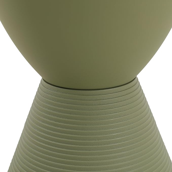 LeisureMod Modern Hourglass Side Table - ABS Shell Drum End Table with Storage for Indoor & Outdoor Use, Olive Green