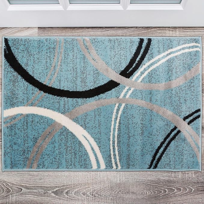 Rugshop Wavy Circles Modern Jute Backing Accent Area Rug Blue 2' x 3' | Rectangular, Size 2' x 3', Living Room, Bedroom, Dining Room, Home Office, Kitchen, Entryway, Hallway, Nursery, Kids Room