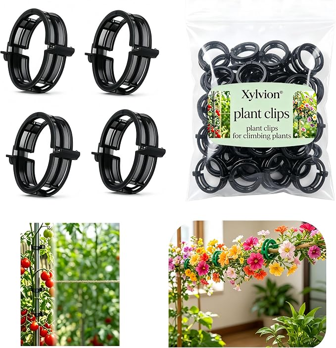 200 PCS Plant Clips for Climbing Plants, Tomato Twine for Trellis String Support, Grape Vine Tomato Vine Vegetables Plants Garden Support Clips to Grow Upright (Black,200)