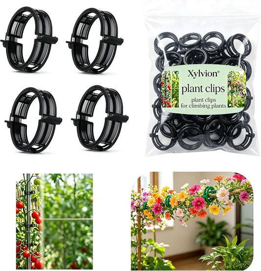 100 PCS Plant Clips for Climbing Plants, Tomato Twine for Trellis String Support, Grape Vine Tomato Vine Vegetables Plants Garden Support Clips to Grow Upright (Black,100)