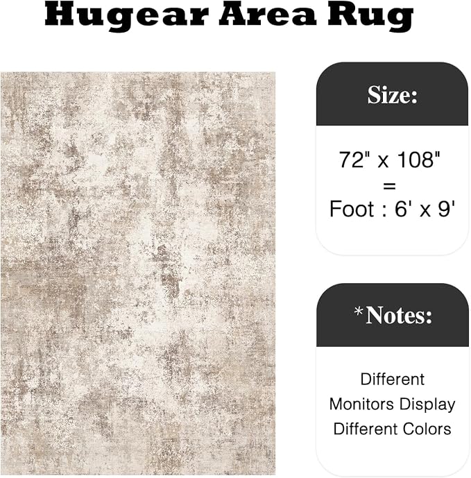 6x9 Brown Modern Abstract Washable Area Rug for Living Room | Low Pile, Non Slip, Modern Abstract Style, Soft Indoor Rug for Living Room, Bedroom, Dining Room, Office, Home Decor
