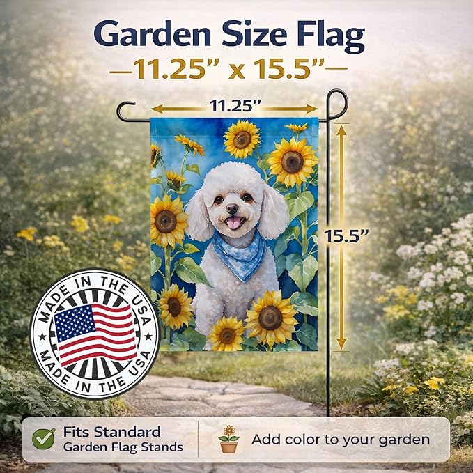Caroline's Treasures DAC6141GF White Poodle in Sunflowers Garden Flag Mailbox Flag Decorative Yard Flag Banner Outside Patio Artwork Yard Flower Beds, Garden Size, Multicolor