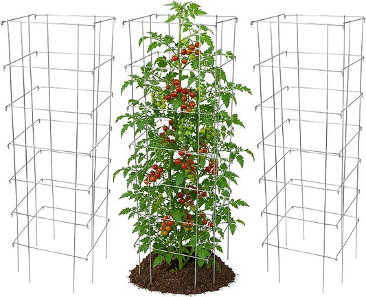 Garden Elements Square Tomato Cage, 58 Inch (Pack of 3) – Heavy Duty Galvanized Steel Plant Support, Collapsible Garden Trellis with 8-Leg Stability for Climbing Vegetables & Vines