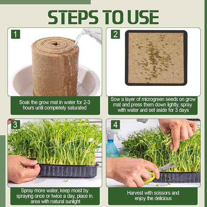10" x 315" Microgreens Growing Mat Jute Fiber Grow Mats Extra Long Hydroponic Grow Pads for Wheatgrass Sprouts Hydroponics Seed Starter Trays Organic