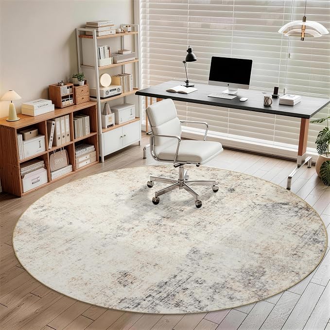 Large Round Rug 6ft: Neutral Round Area Rugs for Living Room Dining Room Bedroom - Soft Non-Slip Circle Carpet 6' - Modern Abstract Beige