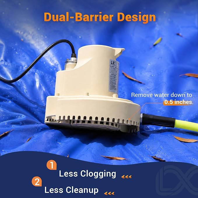 Pool Cover Pump Automatic On Off,1/4HP,1860GPH, 115V Submersible Water Pump for Inground/Above Ground Pool, Hot Tubs, Basement with 25ft Power Cord & 3/4” Adapter Include