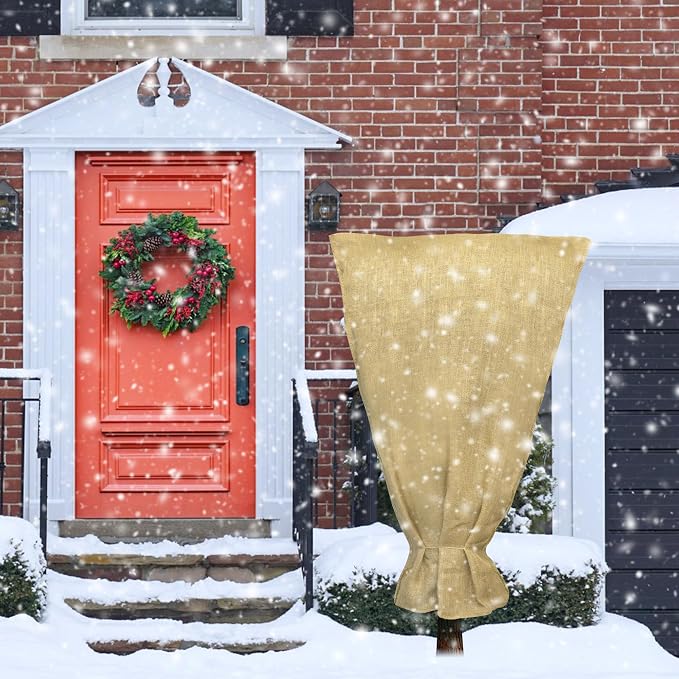 70" x 45" Large Burlap Winter Plant Cover Bags- Reusable Burlap Frost Cloth Plant Freeze Protection- Warm Burlap Sacks Plant Frost Blankets with Twine for Outdoor Garden Trees Potted Plants