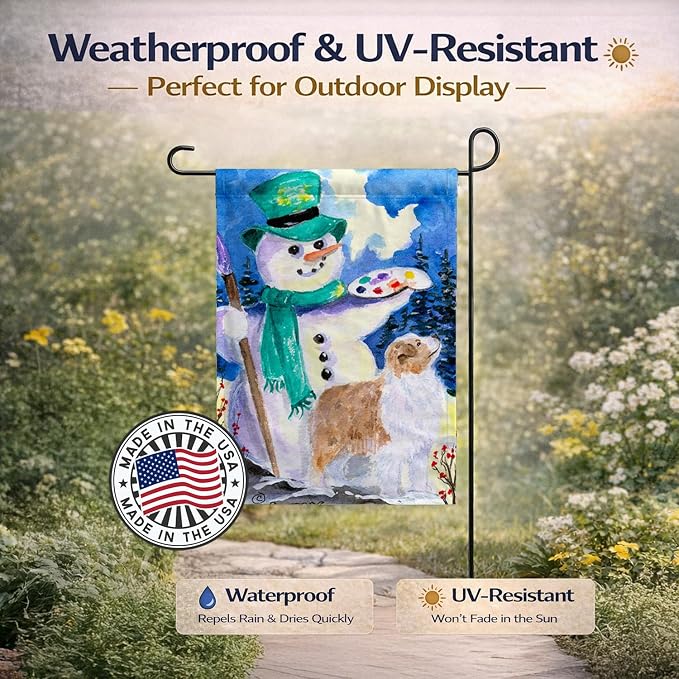 Caroline's Treasures SS8996GF Snowman with Australian Shepherd Garden Flag Mailbox Flag Decorative Yard Flag Banner Outside Patio Artwork Yard Flower Beds, Garden Size, Multicolor