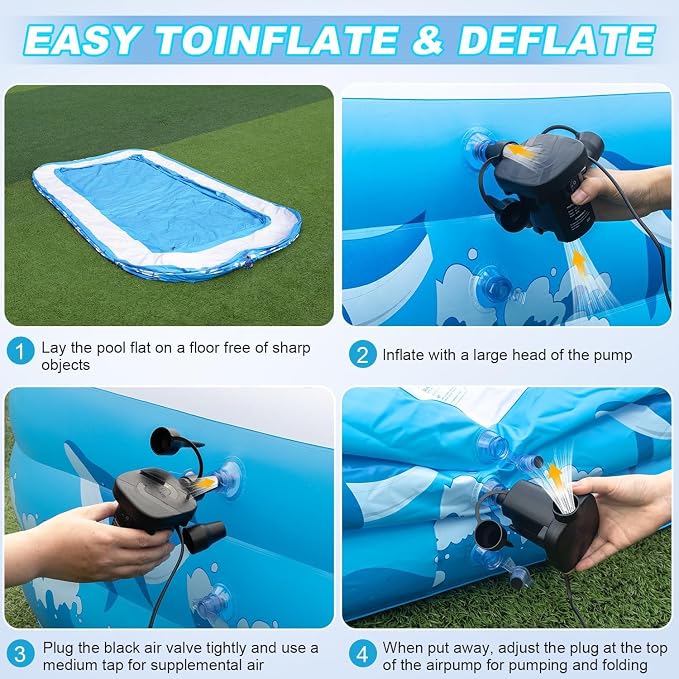 Large Inflatable Pool for Adults Kids, 130" X 72" X 22" Blow-up Pools Inflatable Swimming Pool with Pump, 2026 Oversized Thickened Family Inflatable Kiddie Pool for Backyard Garden Summer Outdoor