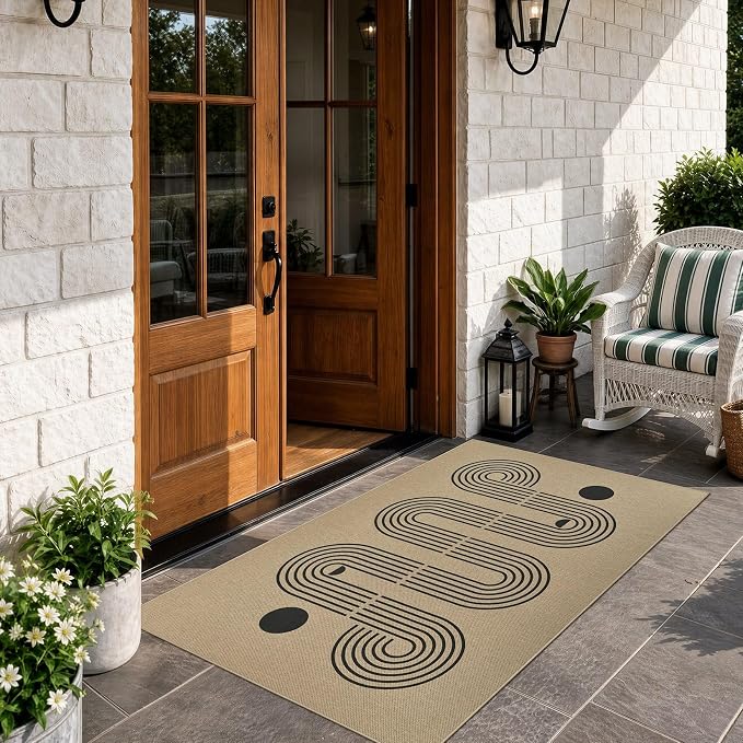 UERMEI 3x5 Outdoor Jute Area Rug Patio Farmhouse Geometric Brown | Indoor Outdoor Washable Non Slip Pet Friendly Carpet for Door Mat Area Rug for Patio Bedroom Living Room Kitchen Porch