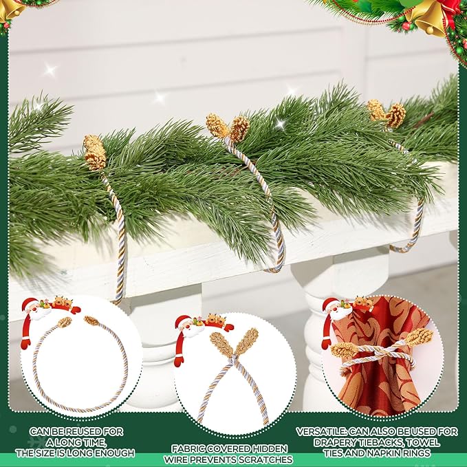 Zhengmy 20 Pcs 25 Inch Extra Long Christmas Garland Ties Christmas Decorative Twist Ties for Banister Reusable Flexible Twist for Holiday Xmas Home Decorations Craft Wrapping (Gold Silver White)