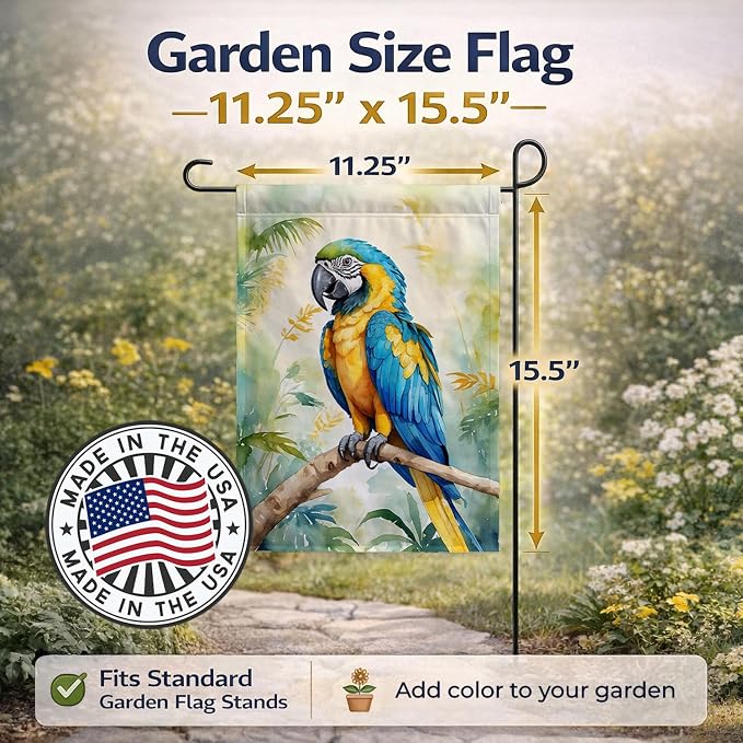 Caroline's Treasures Blue and Gold Macaw Garden Flag Mailbox Flag Decorative Yard Flag Banner Outside Patio Artwork Yard Flower Beds, Garden Size, Multicolor