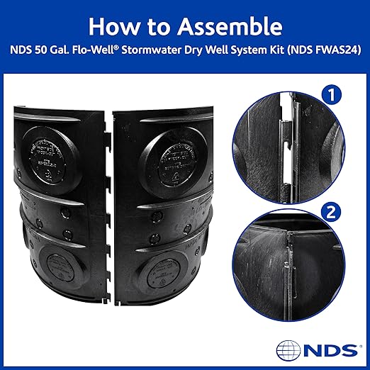 NDS FWAS24 50 Gal. Flo Stormwater Dry Well System Kit with 3 Side Panels & 1 Cover, Ideal for Rainwater Collection, Black