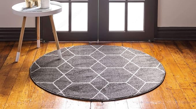 Unique Loom Trellis Frieze Collection Area Rug - Geometric (5' 1" Round Dark Gray/Ivory)