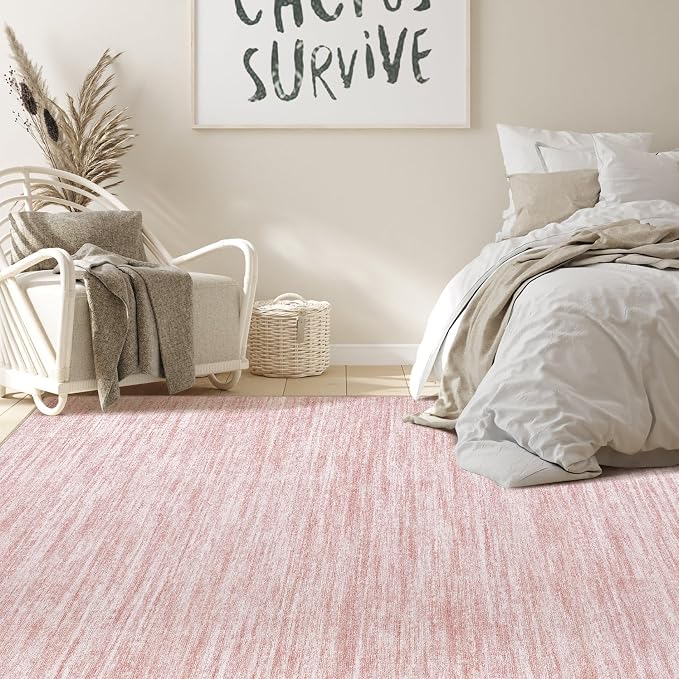 Nakagishi 9x12 Area Rugs Living Room: Washable Large Vintage Rug Neutral Non-Slip Soft Stain Resistant Indoor Carpet for Bedroom Nursery Dining Room Office Playroom - Pink-01
