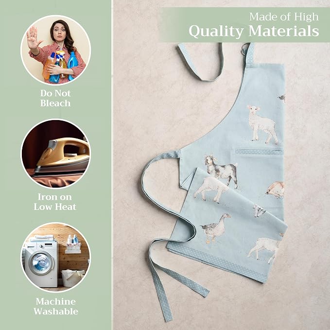 Maison d' Hermine Aprons for women with Pocket 100% Cotton (27.50"x31.50") | Adjustable Neck Strap & long ties Apron Men Chef Wedding Cooking Gardening Server Maid