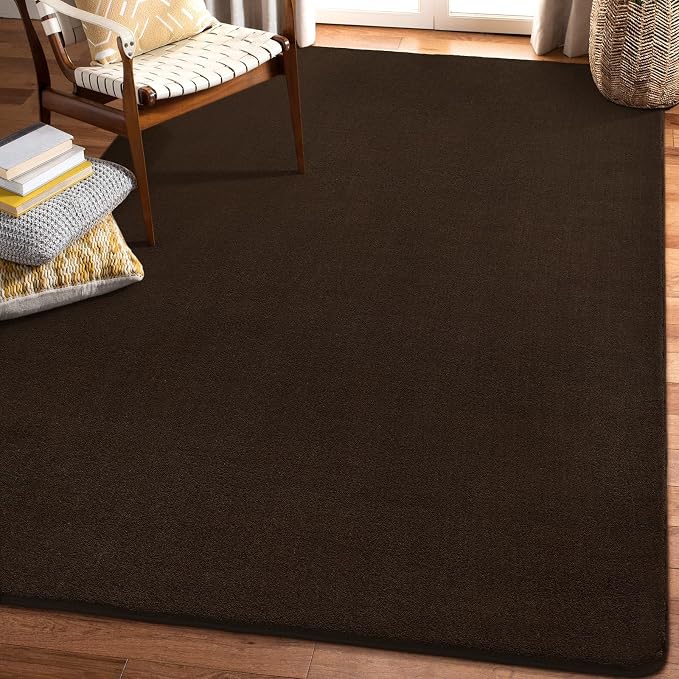 Amearea Modern Area Rugs for Bedroom Living Room, 4x6 Brown Memory Foam Rug | Thickened Fluffy Indoor Washable Rugs Non Slip Minimalist Carpet for Kids Boys Girls Dorm Nursery Room Decor