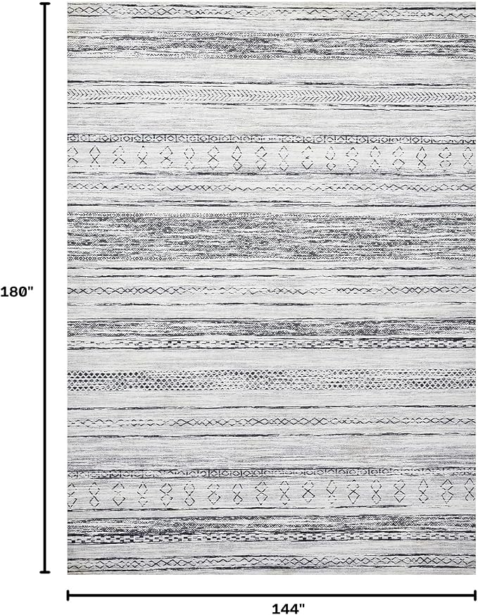 Tortania Area Rug Living Room Rugs - 12x15 Washable Large Soft Neutral Boho Moroccan Bohemian Farmhouse Rug Indoor Floor Carpet for Bedroom Under Dining Table Home Office Decor - Grey