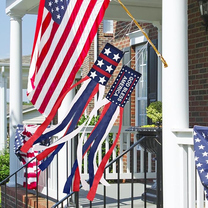 62 Inch Windsock Flag,4th of July Decorations Patriotic Windsock for Patriotic Events Memorial Day Flag Independence Veterans Labor Armed Forces Decor Hanging Decor for Yard Indoor Outdoor