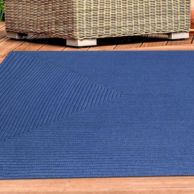 Superior Indoor Outdoor Area Rug, Handwoven Reversible Braided Home Decor for Living Room, Kitchen, Entryway, Patio, Front Porch, Deck, Modern, Boho, Farmhouse Style, 6' x 9', Denim Blue