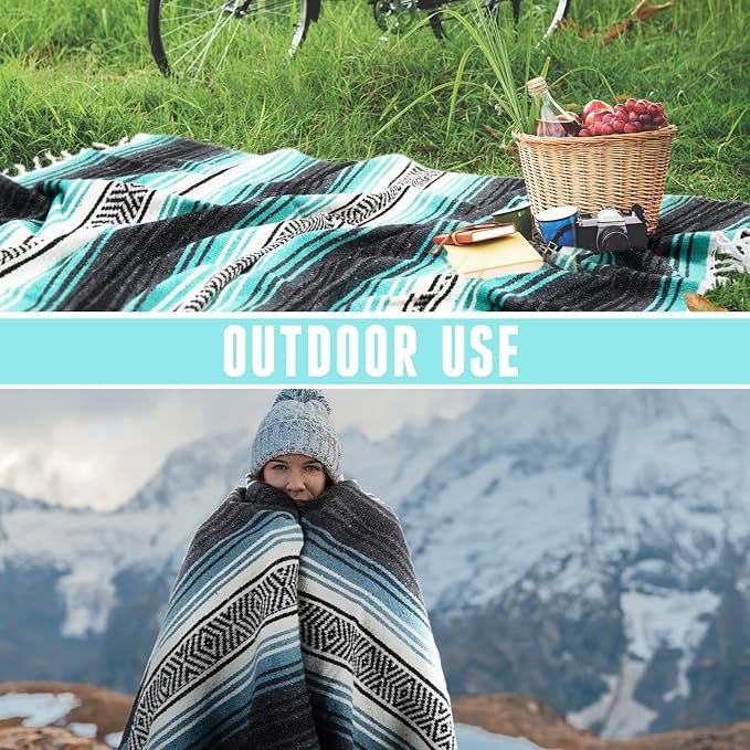 Preboun 4 Pcs Large Mexican Yoga Blanket Pack 45 x 70 Inch Thick Woven Camping Picnic Beach Car Travel Throw Blanket Outdoor Patio Mat Towel