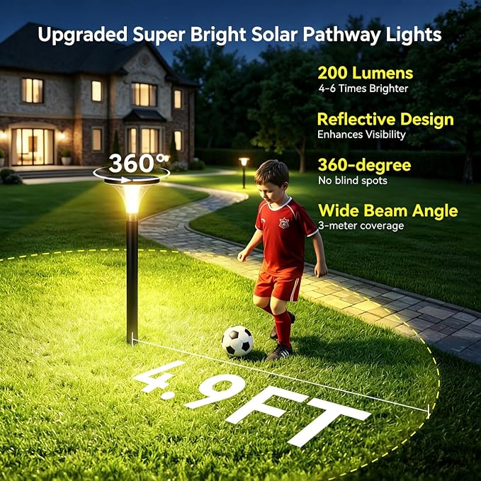 29" Tall Solar Pathway Lights Outdoor, 4 Pack 200LM Ultra Bright Garden Lights Solar Powered, Waterproof, Auto ON/Off, 16H Outdoor Lighting for Yard Walkway Driveway Decor