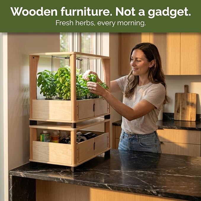 Hydroponics Growing System – Wooden Indoor Herb Garden Kit with LED Grow Light, 24 Starter Plants Included, Scalable to 96 Plants, No Subscriptions, Just Add Water