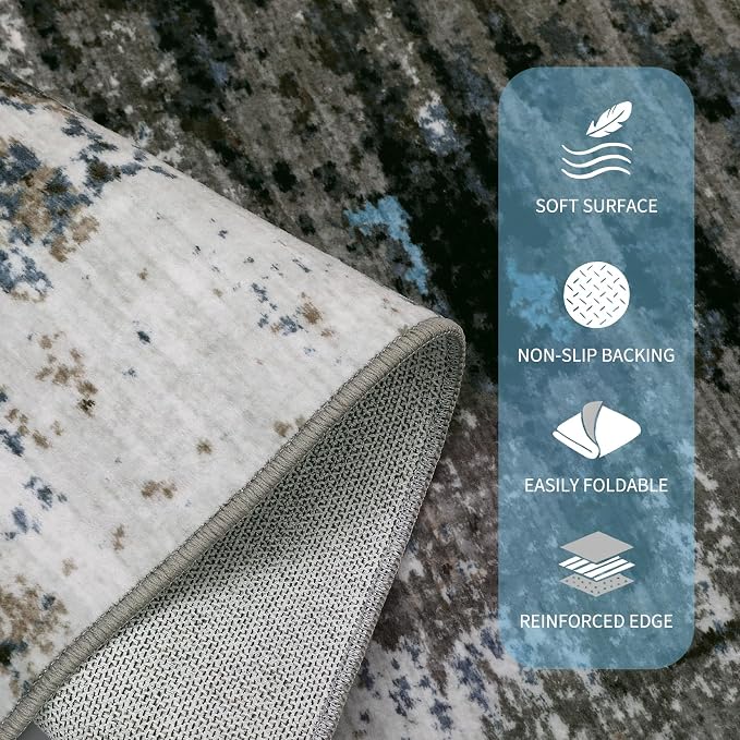 GarveeHome Modern Abstract Runner Rug 2.5x8 Hallway Rug Gray Brown | Non-Slip Backing, Stain-Resistant Low Pile Floor Cover, Colorful Indoor Mat, Bedroom, Kitchen, Laundry