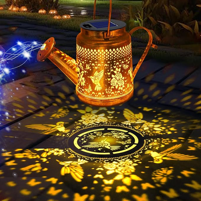 Big Solar Lanterns Outdoor Waterproof, Gift for Mom Grandma Women Wife Daughter Mother's Day, Blue Hummingbird Watering Can Light With Shepherd Hook, Solar Path Light Yard Outdoor Patio Garden Decor