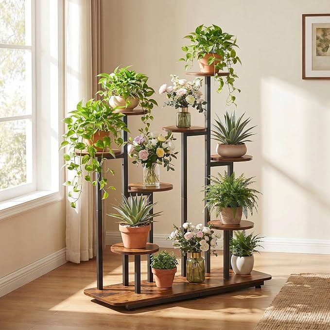 8-Tier Plant Stand Indoor, Plant Stands for Indoor Plants Multiple, Corner Plant Shelf for Living Room, Tiered Plant Holder, Metal Plant Table | Sturdy wood structure, space-saving corner design. Multi-layer rack holds multiple potted plants,ideal for ...