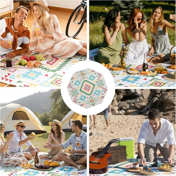 87 in * 87 in Waterproof Picnic Mat Picnic Blanket, Enlarged and Thickened Camping Mat, Larger Picnic Blanket, Suitable for Grassland, Beach, Courtyard, Outdoor Activities (Green)