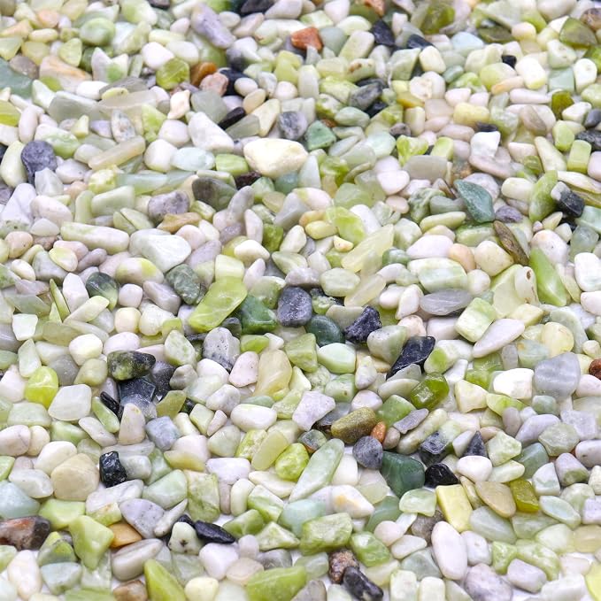Rocks for Plants. Green Jade Decorative Polished Pebbles. 1/5 Inch – 5 lbs for Garden, Vase fillers, Crafting, Succulents, pots, Plants (Mini (0.2 Inch), Green Jade - Polished, 5)