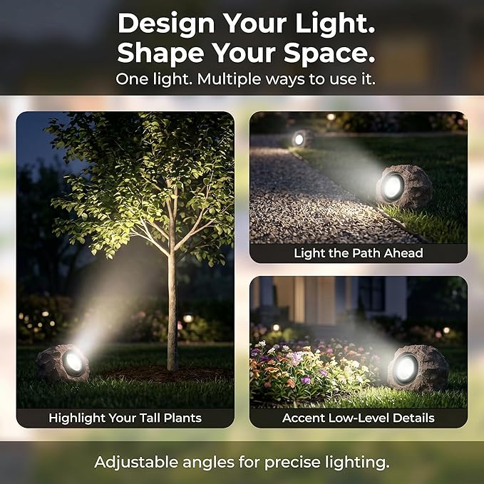 VISFLAIR Solar Rock Lights, 4 Pack Solar Powered Waterproof LED Spotlights Decorative for Outdoor Garden, Pathway, Walkway, Yard, Landscape, Patio (Cool White)