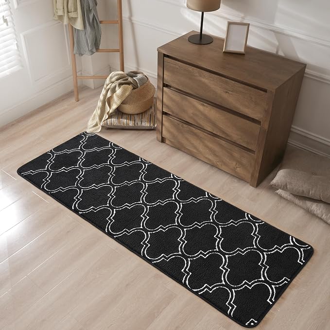 Chicrug 2x6 Shag Geometric Modern Runner Rug for Bedroom Hallway | Memory Foam Indoor Runner Carpet, Fluffy Rug for Living Room Bedside Room for Family, Black and White