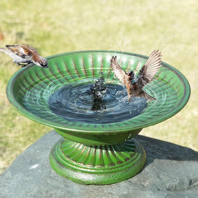 12.3" Solar Bird Bath Bowl,Cast Iron Pedestal Bird Bath with Solar Fountain | Solar Fountains for Bird Bath,Metal Bird Bath Bubbler for Garden, Patio & Yard.