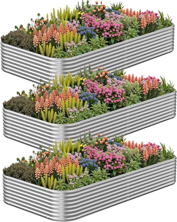 3 Pack 6x2FT Corrugated Galvanized Steel Raised Garden Bed Outdoor, Metal Above Ground Garden Bed for Vegetables and Flowers, Raised Beds for Gardening