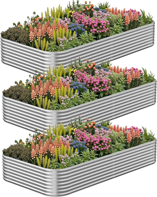 3 Pack 6x2FT Corrugated Galvanized Steel Raised Garden Bed Outdoor, Metal Above Ground Garden Bed for Vegetables and Flowers, Raised Beds for Gardening