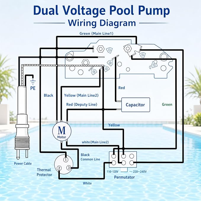 TOPWAY 2HP 110V/230V Dual Voltage Swimming Pool Pump 114GPM Filter Garden lnground and Above Ground Pools Water Pump