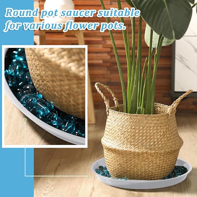 Eccliy 12 Pcs Plastic Plant Saucers Round Plant Tray Large Flower Pot Heavy Duty Planter Water Trays Thick Planter Drip Saucers for Indoors and Outdoors(16 Inch,White)