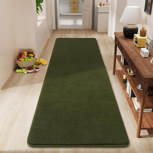 Amearea Modern Soft Hallway Runner Rug, 2x6 Olive Green Washable Runner Rug | Fluffy Bedroom Bedside Rugs, Indoor Non Slip Memory Foam Rug Carpet for Hallway Entrance Kitchen Living Room Decor