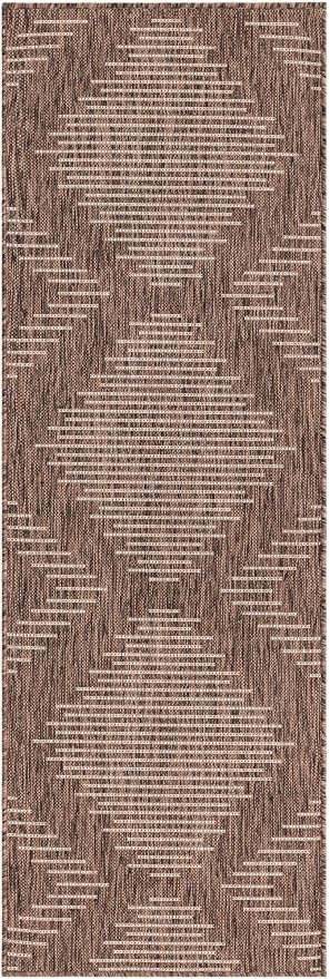 Unique Loom Outdoor Modern Collection Area Rug - Tambor (2' x 6' 1" Runner, Brown/ Ivory)