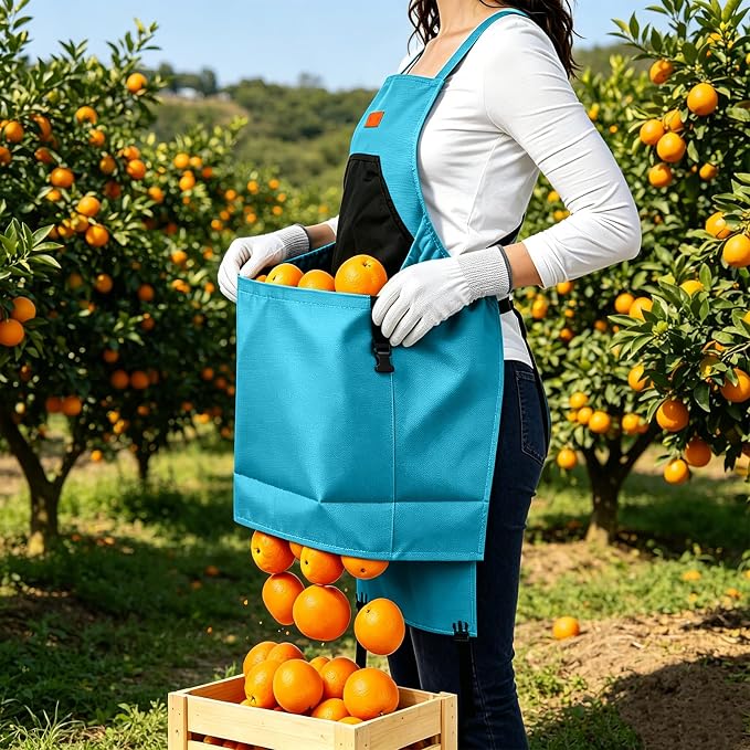 3PCS Gardening Apron, Harvest Apron with Shears and Gloves for Women, Men | Cross-Back, Large Quick Release Pocket, 600D Oxford Fabric, Heavy-Duty Garden Apron for Fruit Picking, Field Work, Harvesting