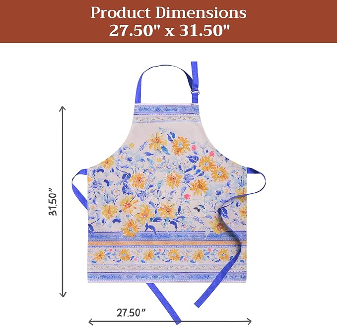 Maison d' Hermine Aprons for women with Pocket 100% Cotton (27.50"x31.50") | Adjustable Neck Strap & long ties Apron Men Chef Wedding Cooking Gardening Server Maid