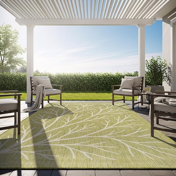 Washable Indoor Outdoor Rug 5x7 Modern Area Rugs Branch Pattern Non Shedding Waterproof Easy Clean Patio Deck Porch Living Room Bedroom Garden RV (5 X 7 Olive)