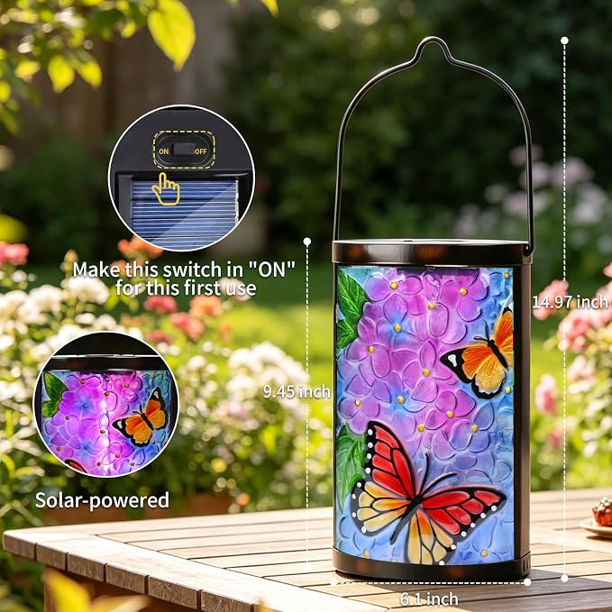MUMTOP Hanging Solar Lantern Outdoor Waterproof LED Solar Lights Butterfly Decorative Solar Lanterns Tabletop Lamp for Outdoor Patio Garden Yard Decor